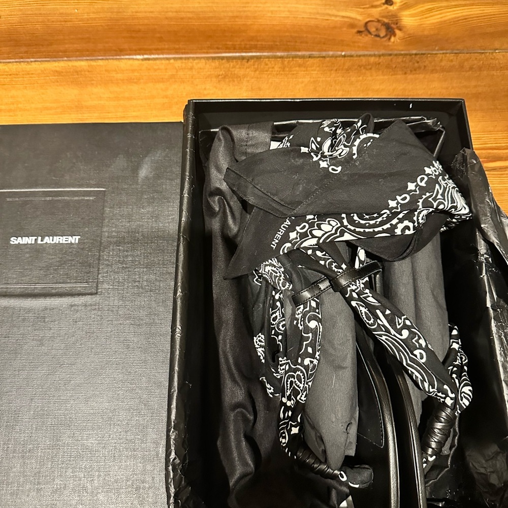 Saint Laurent Black Bandana Print Sandals